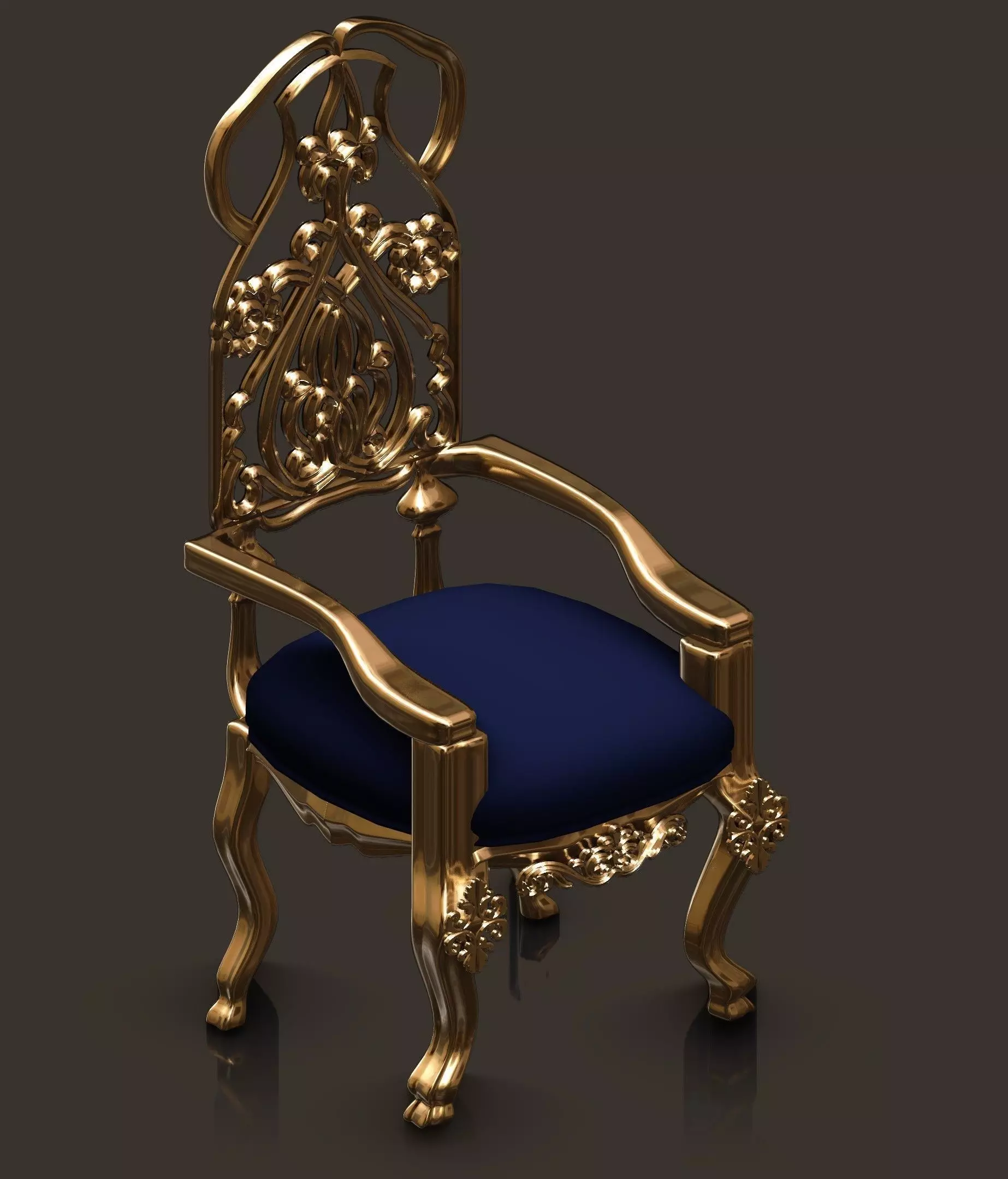 chair ornate gold throne 3D model_0