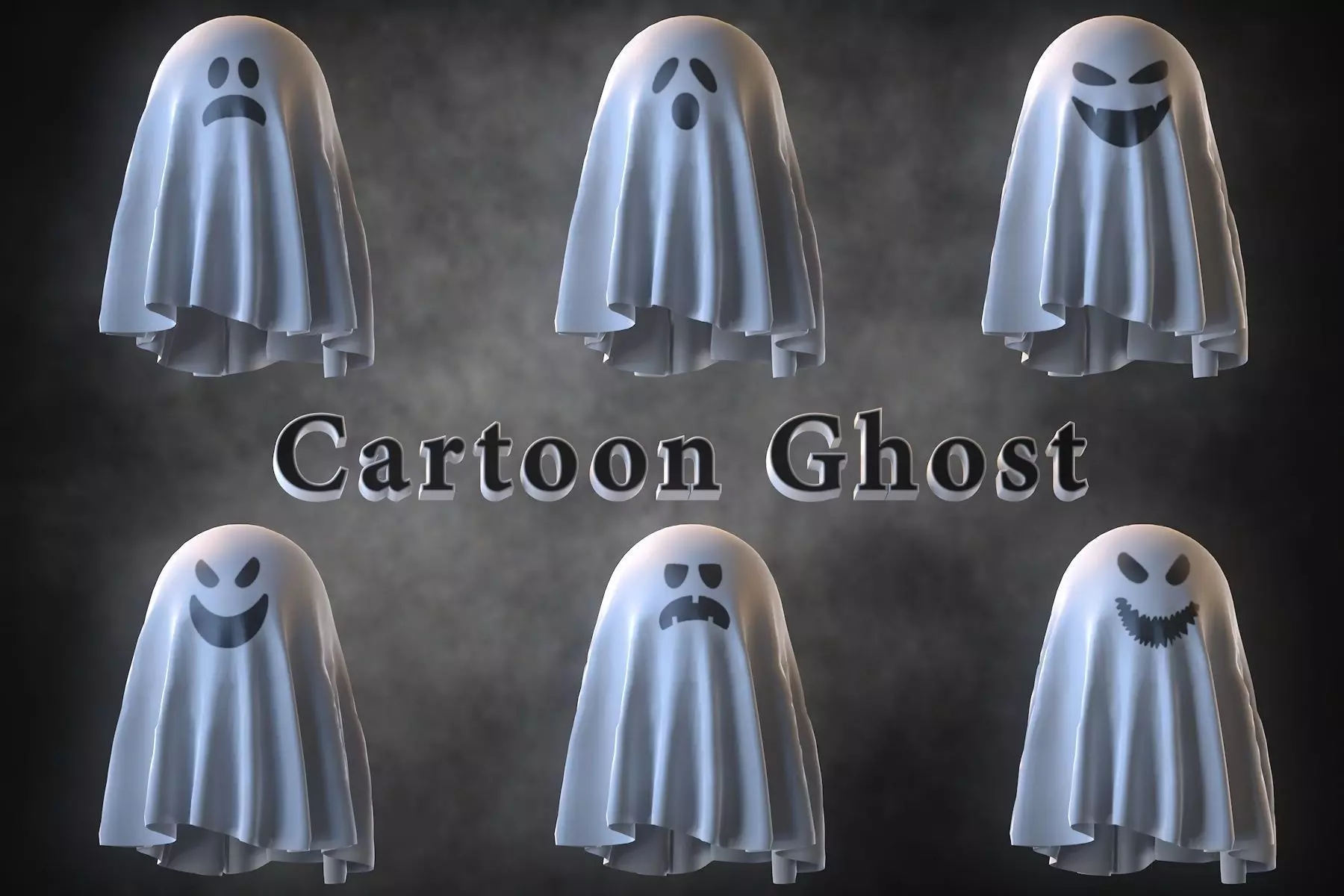 Cartoon Ghost Pack Low-poly 3D model_0