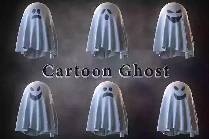 Cartoon Ghost Pack Low-poly 3D model