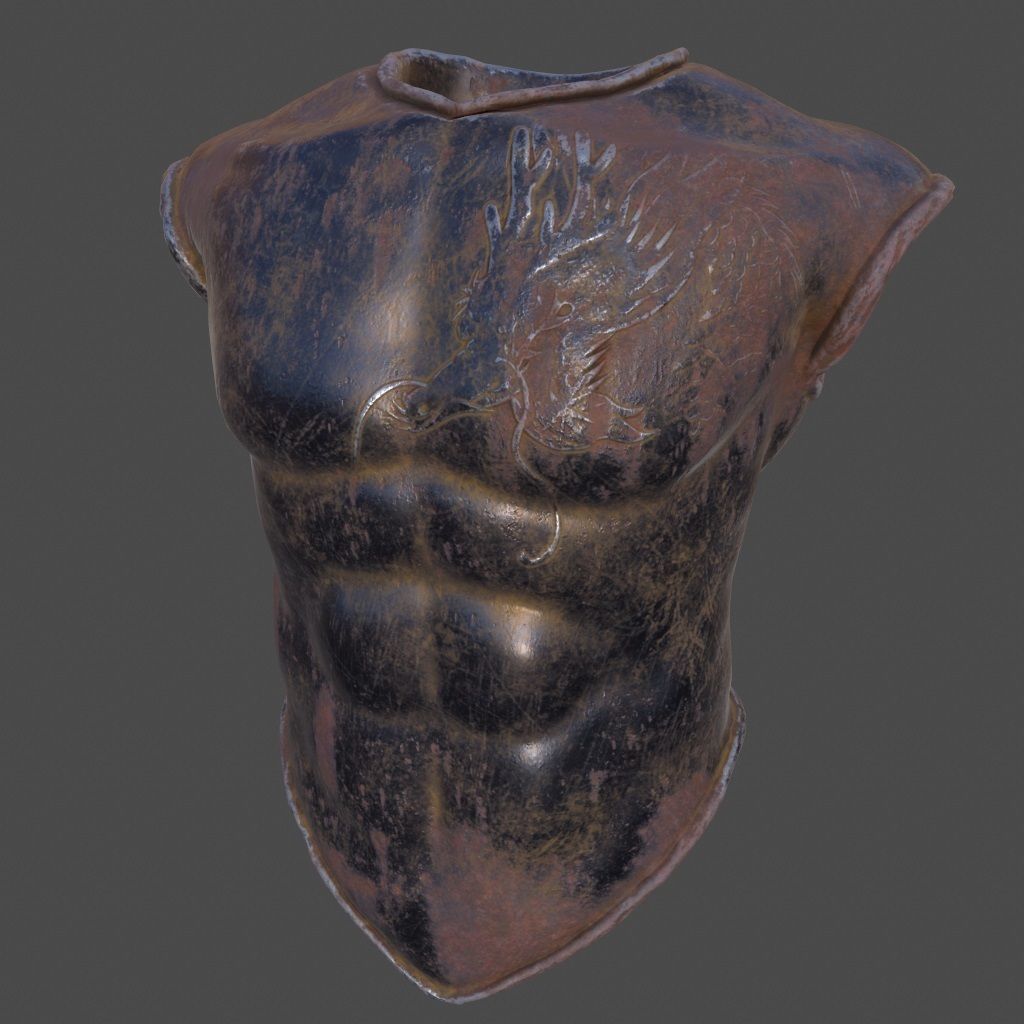 armor 6 chest of bronze statue Low-poly 3D model_7