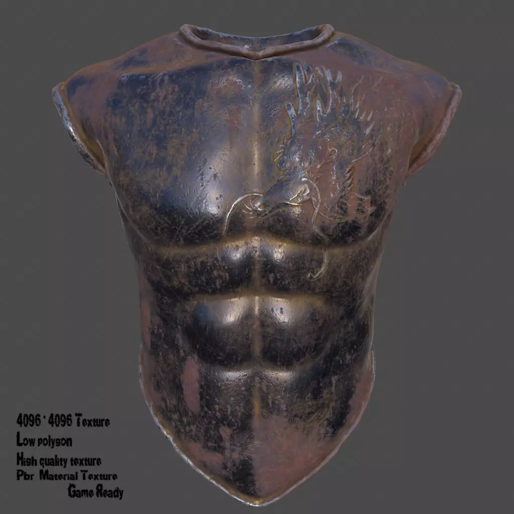 armor 6 chest of bronze statue Low-poly 3D model_0