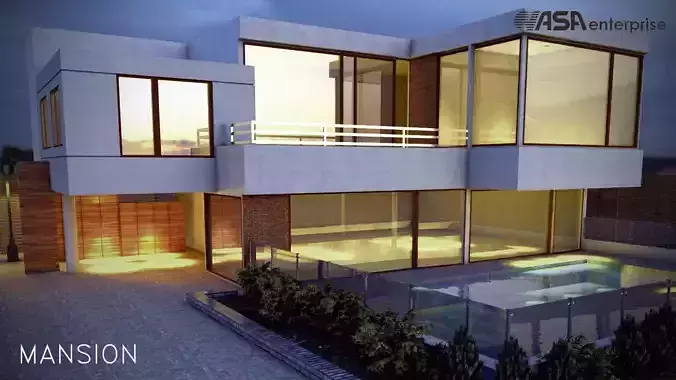 Mansion modern house at night