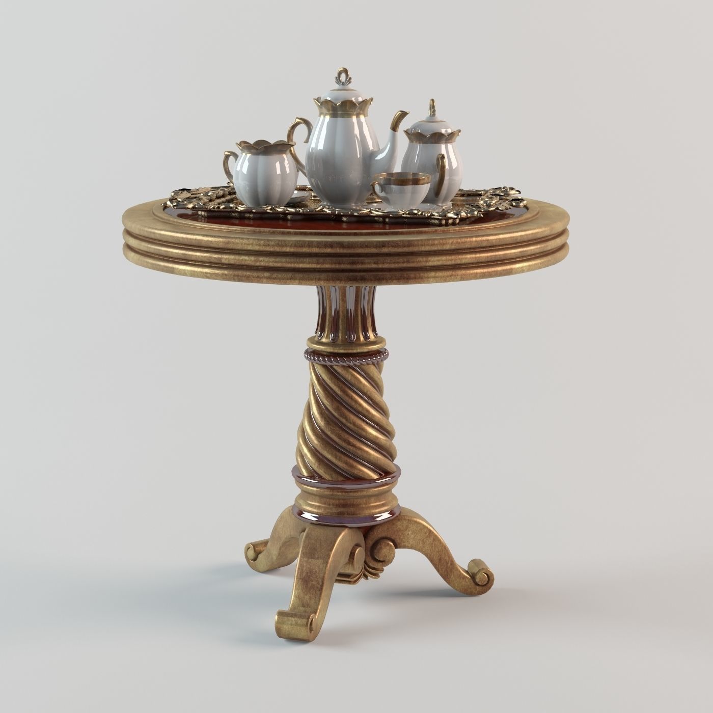 Table gold with glass top 3D model_1