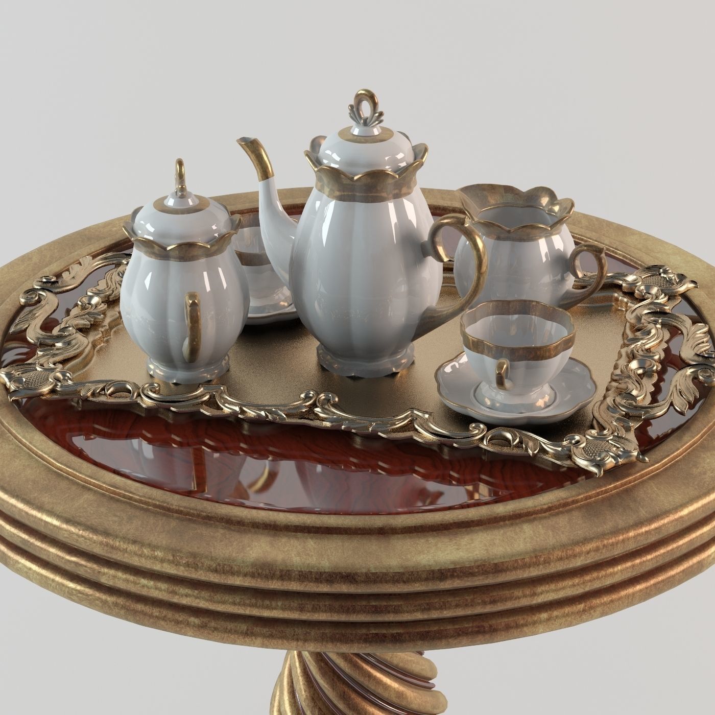 Table gold with glass top 3D model_3