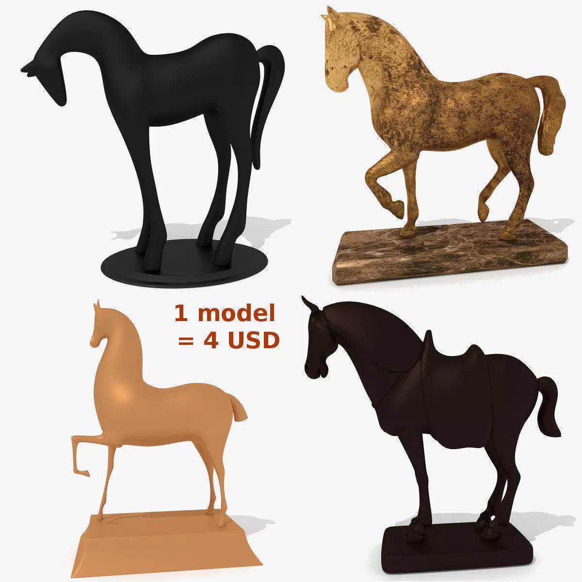 MISC Horse Statuettes Collection 3D model_0