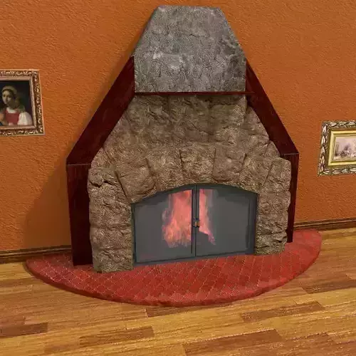 Fireplace door in stone wall