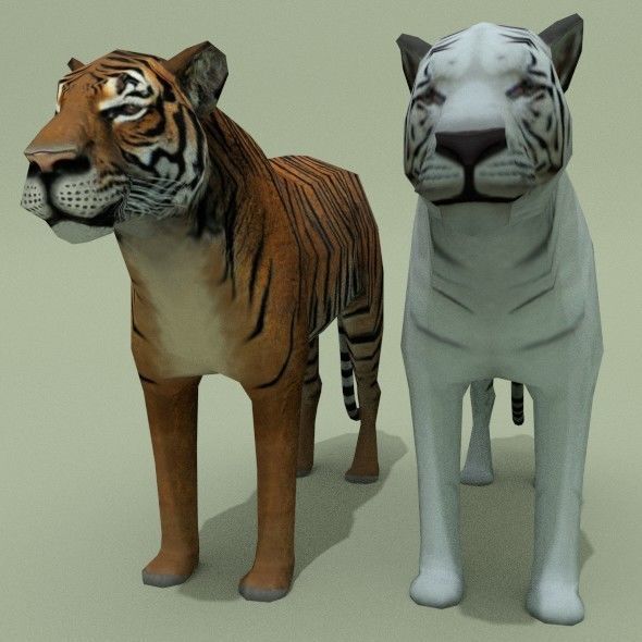 LowPoly Tigers two Free low-poly 3D model_1