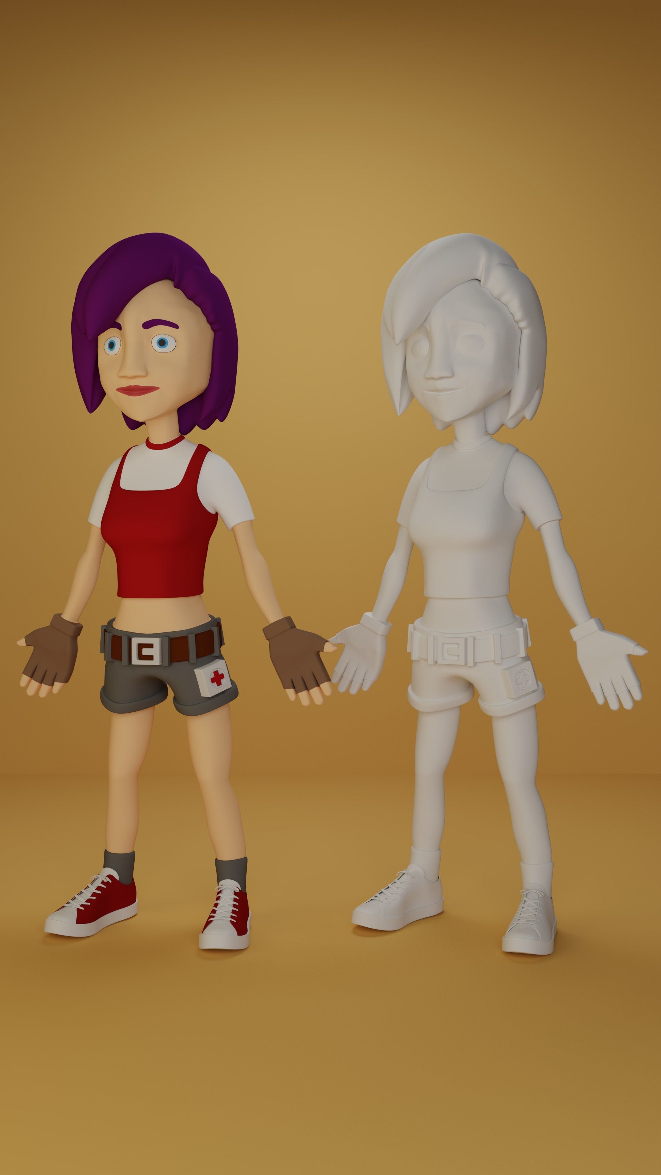 anime female Low-poly 3D model_2