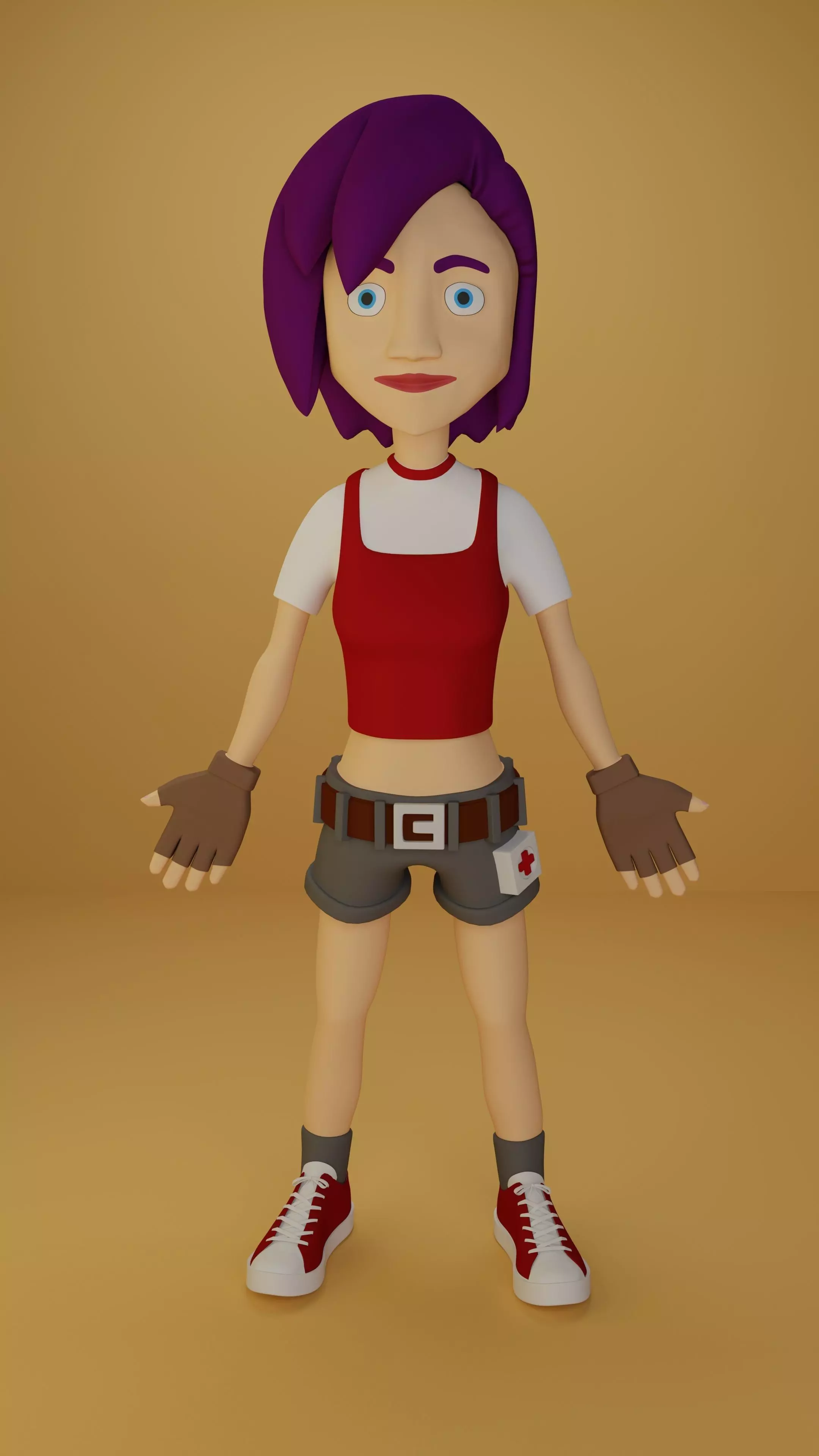 anime female Low-poly 3D model_0