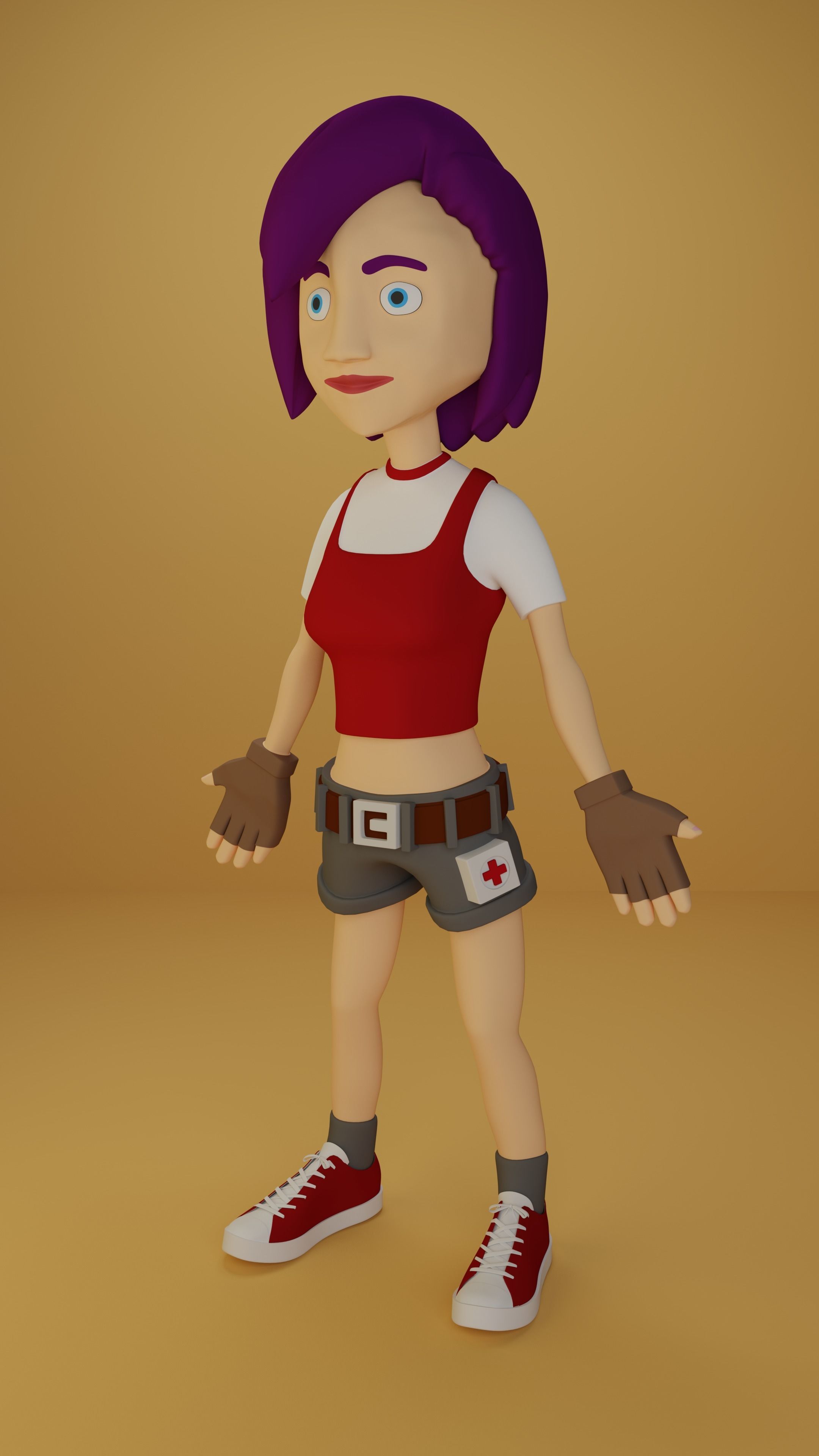 anime female Low-poly 3D model_1