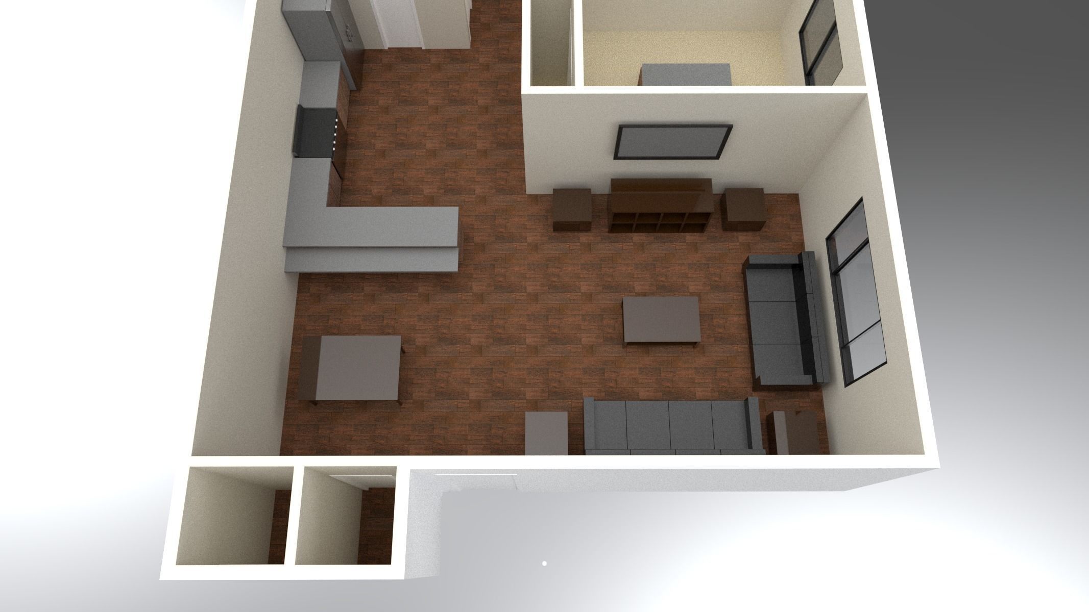 3 Bedroom 2 bathroom apartment unit model modern architectural  Low-poly 3D model_3