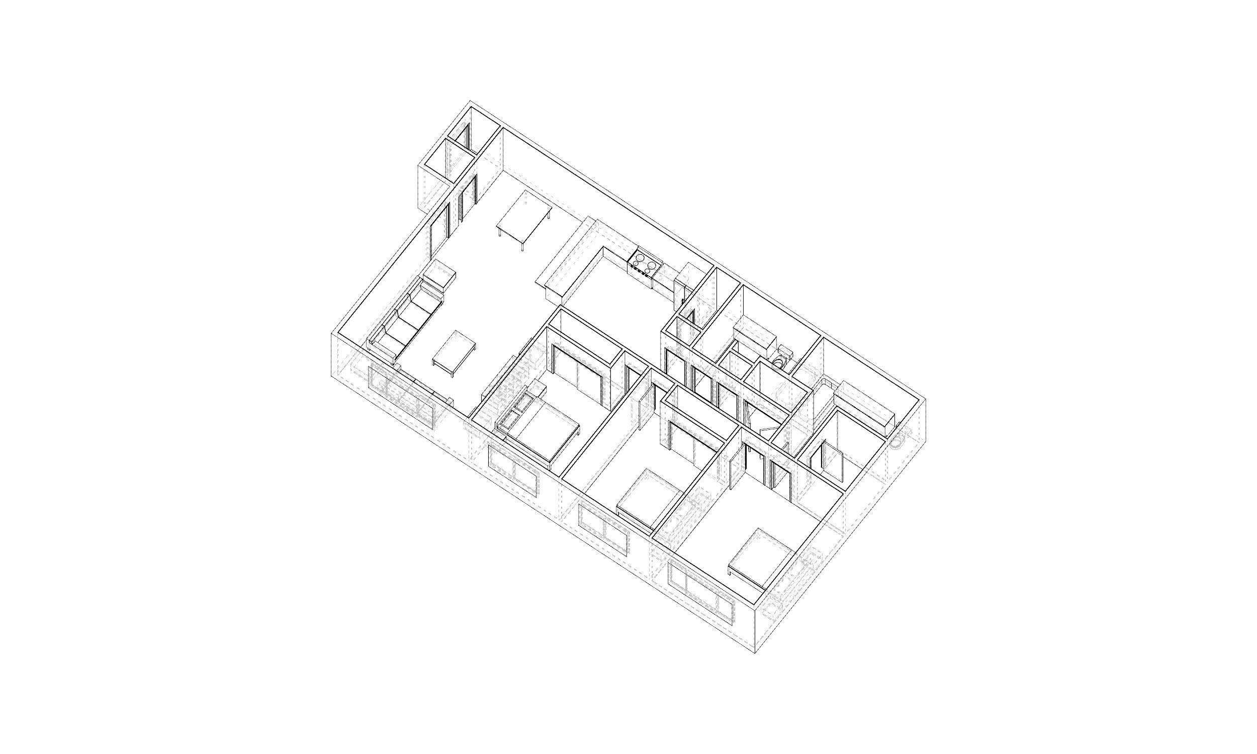 3 Bedroom 2 bathroom apartment unit model modern architectural  Low-poly 3D model_8
