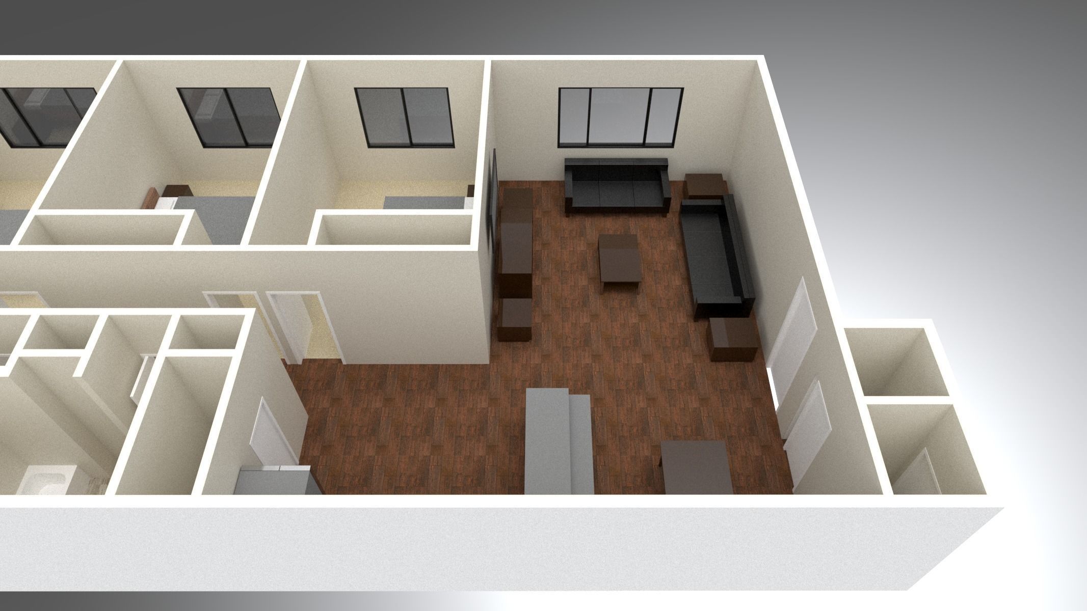 3 Bedroom 2 bathroom apartment unit model modern architectural  Low-poly 3D model_5