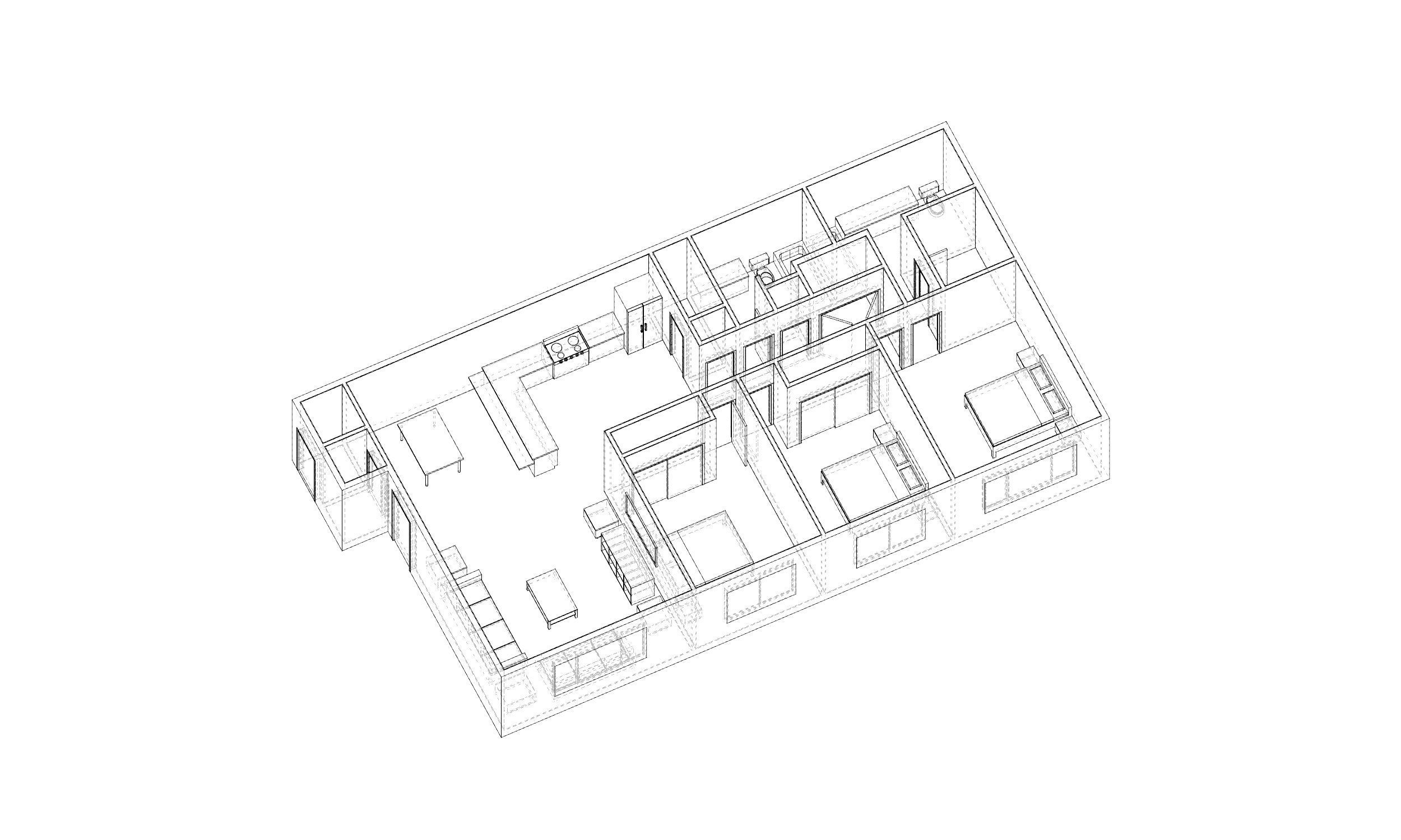 3 Bedroom 2 bathroom apartment unit model modern architectural  Low-poly 3D model_9