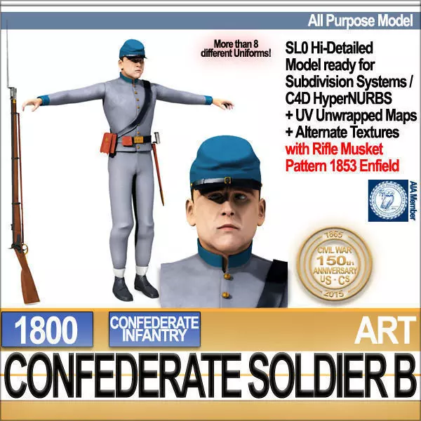 Civil War Confederate Soldier B Infantry 3D model_0