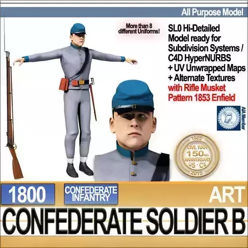 Civil War Confederate Soldier B Infantry 3D model