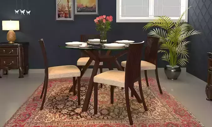 Wesley 4 Seater Round Glass Top Dining Table
