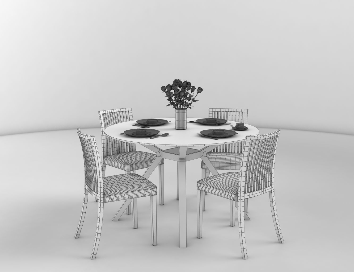 Wesley 4 Seater Round Glass Top Dining Table 3D model CGTrader