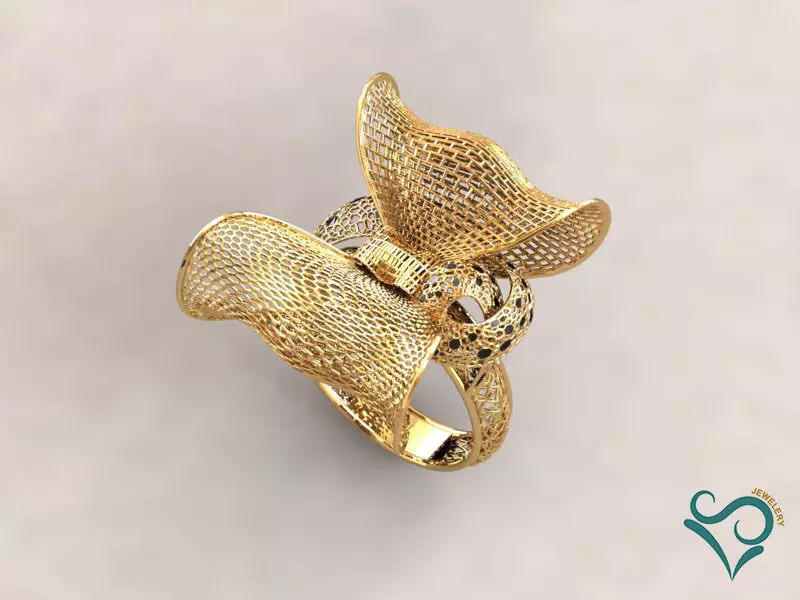 Golden flower ring 3d print model 3D print model_0
