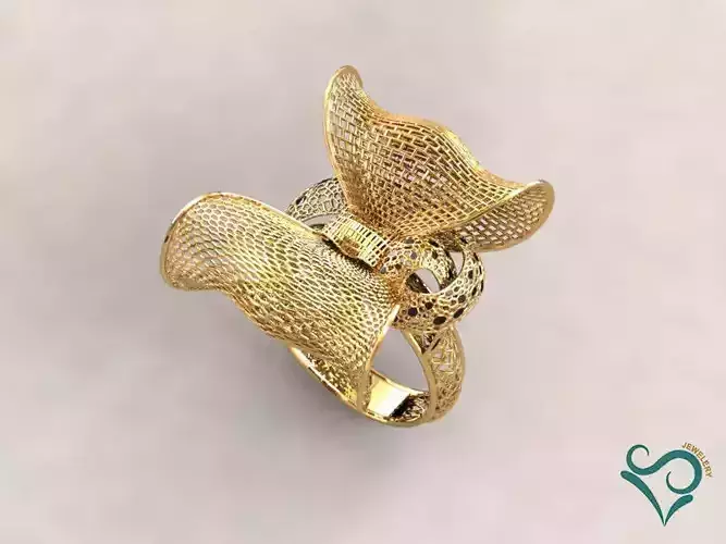 Golden flower ring 3d print model 3D print model