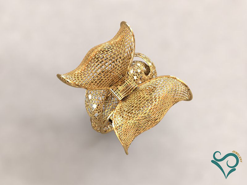 Golden flower ring 3d print model 3D print model_4