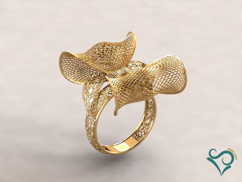 Golden flower ring 3d print model 3D print model_3
