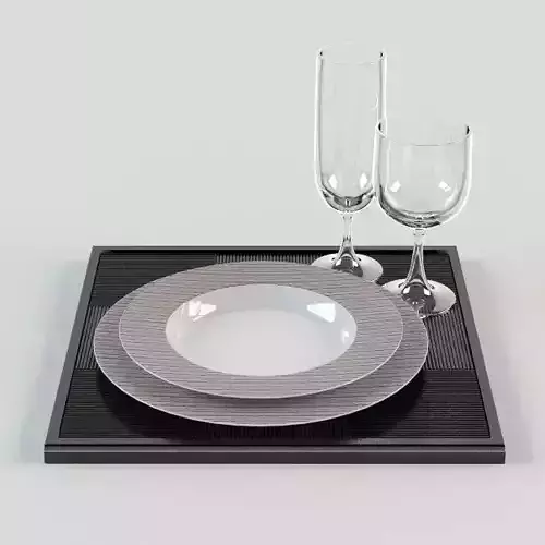dishes dinner plate and glasses 3D model