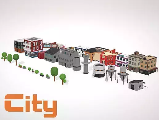 Buildings city with and trees