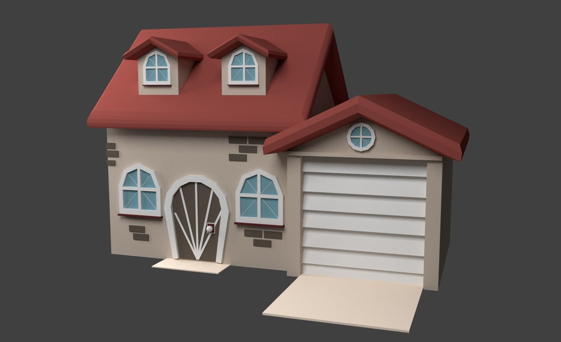 low poly house with garage 3D model_1