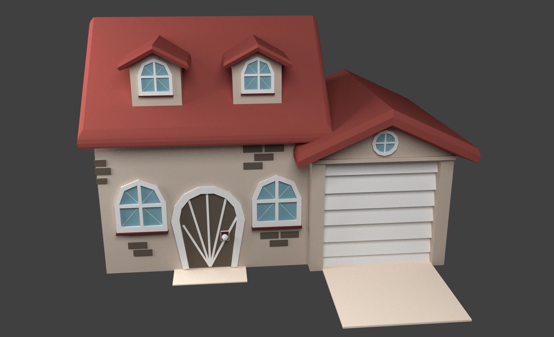 low poly house with garage 3D model_2