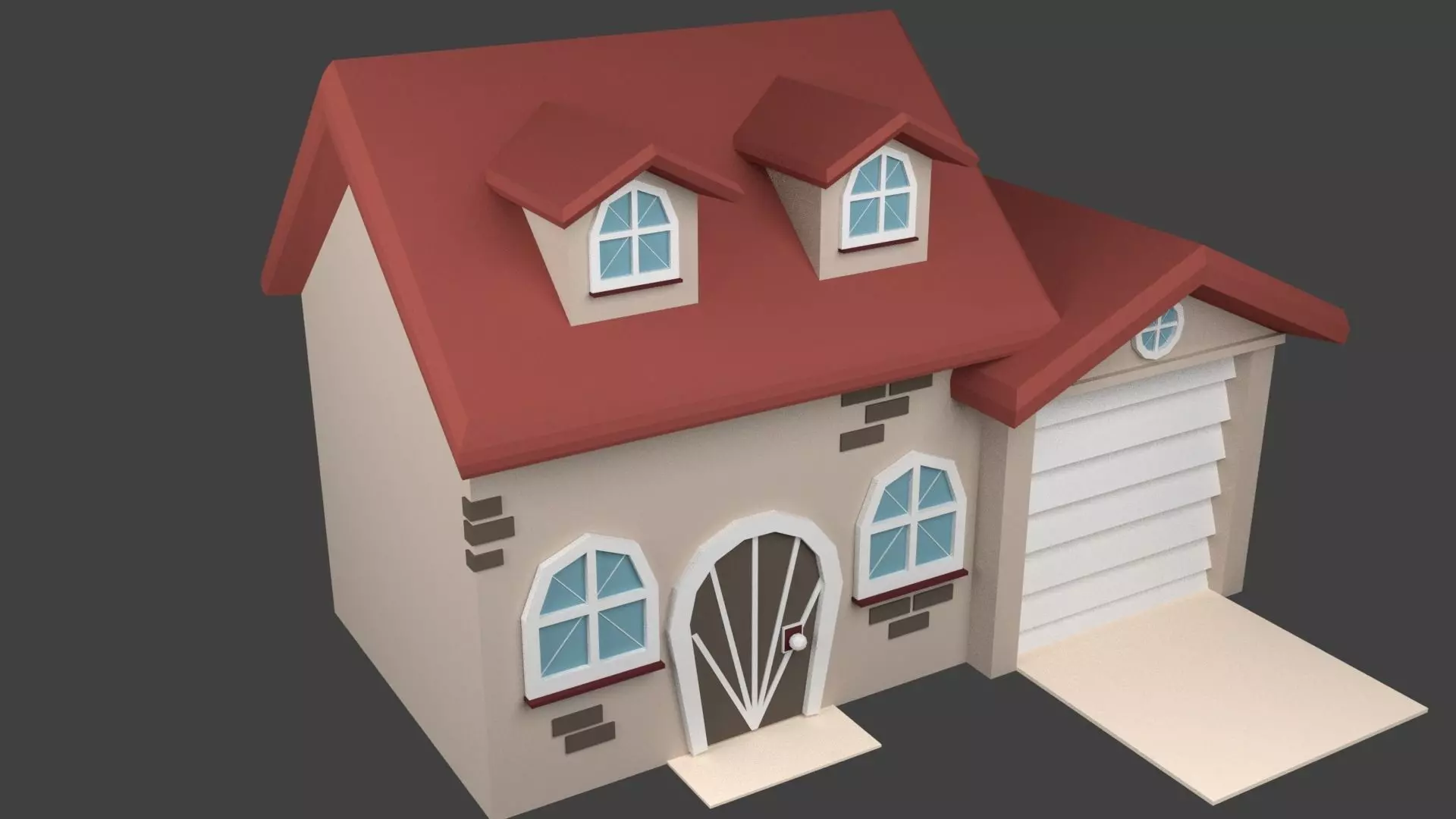 low poly house with garage 3D model_0