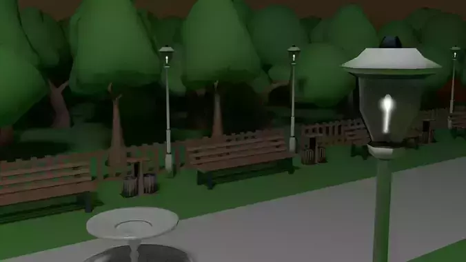 Park - Collection with lamp post and benches Free low-poly 3D model