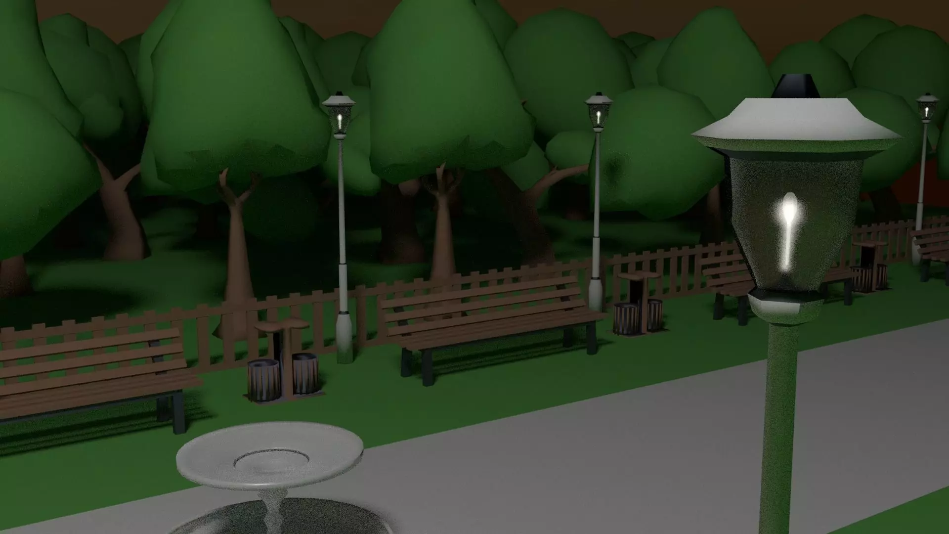 Park - Collection with lamp post and benches Free low-poly 3D model_0