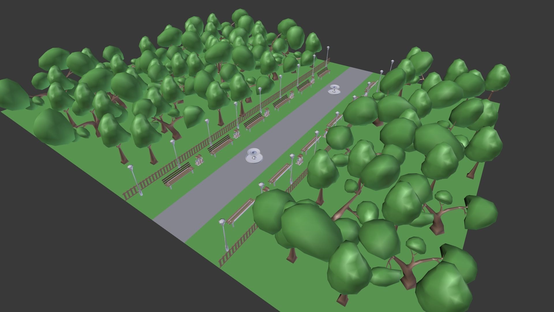 Park - Collection with lamp post and benches Free low-poly 3D model_3