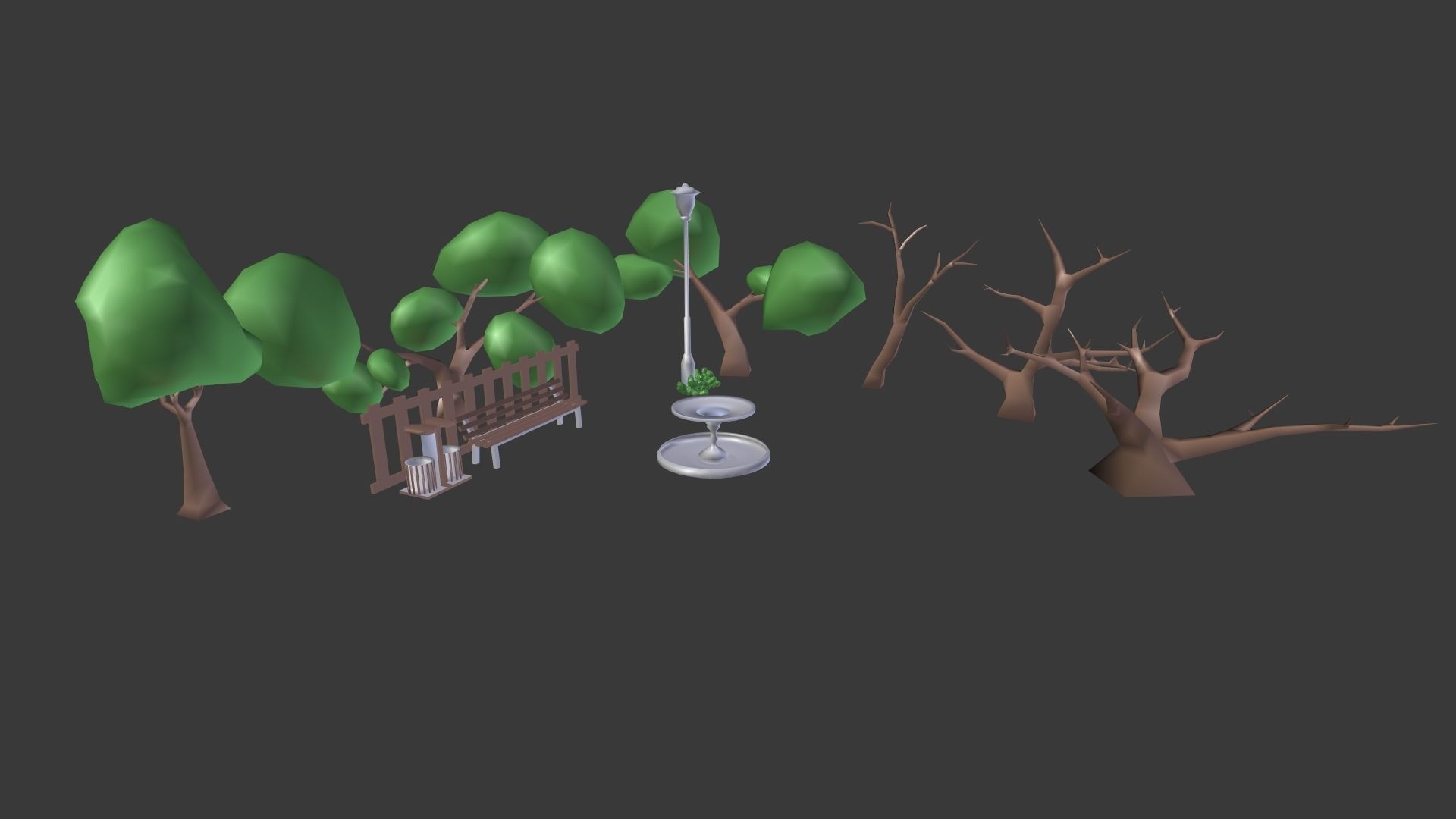 Park - Collection with lamp post and benches Free low-poly 3D model_4