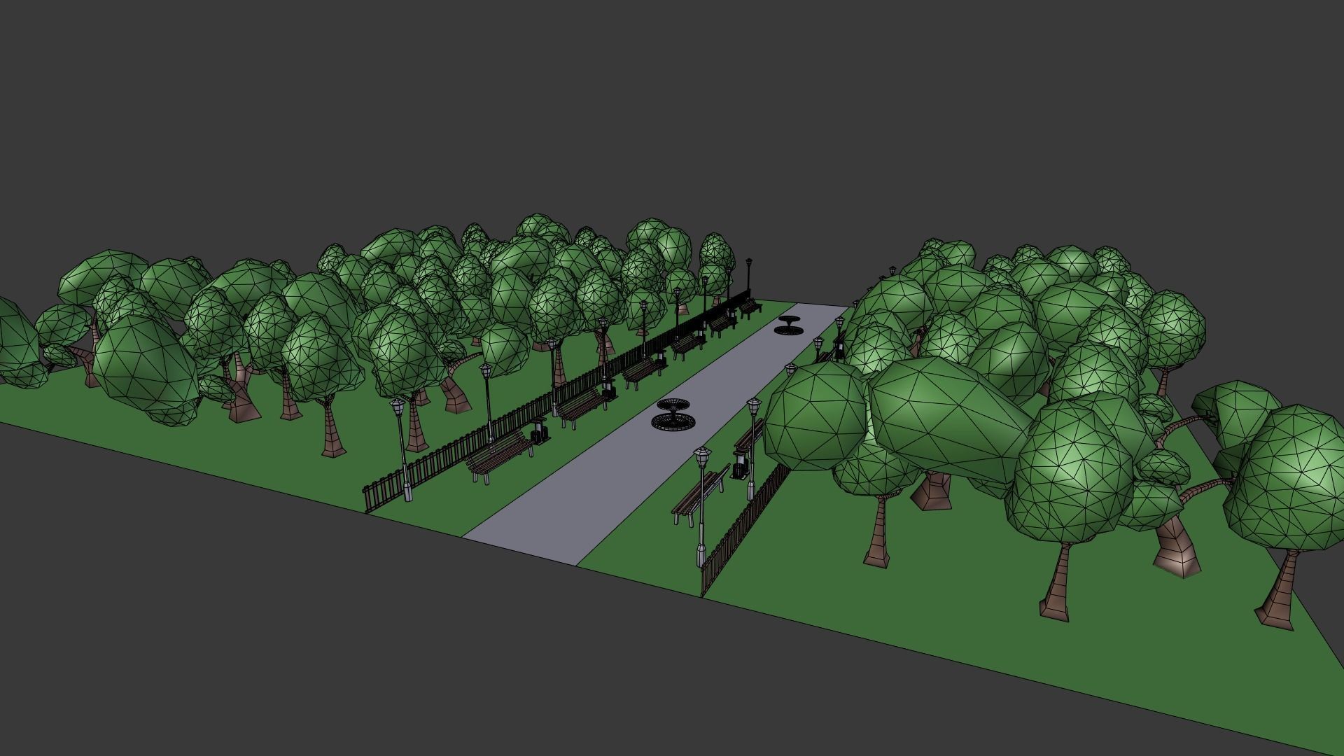 Park - Collection with lamp post and benches Free low-poly 3D model_6