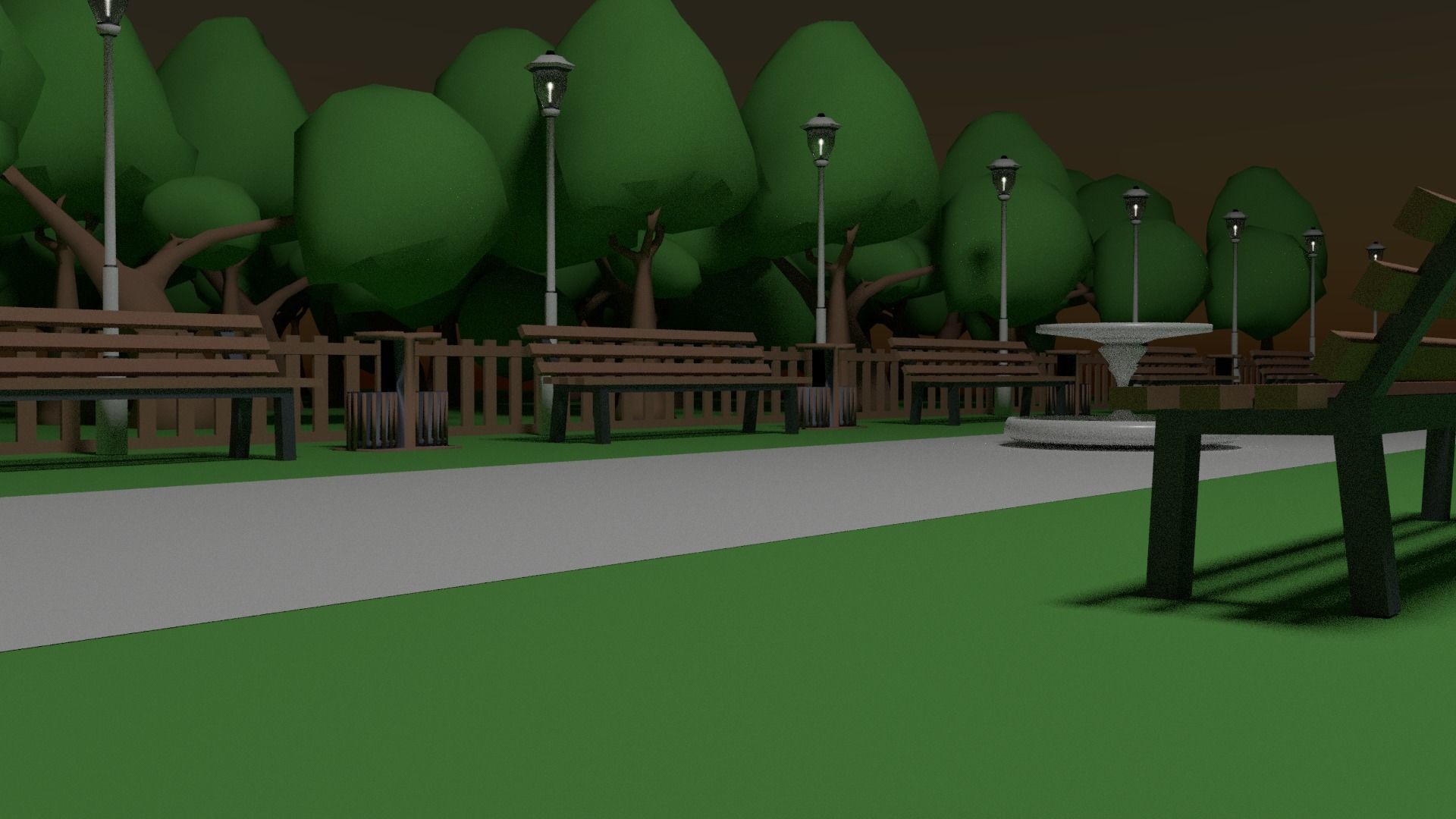 Park - Collection with lamp post and benches Free low-poly 3D model_2