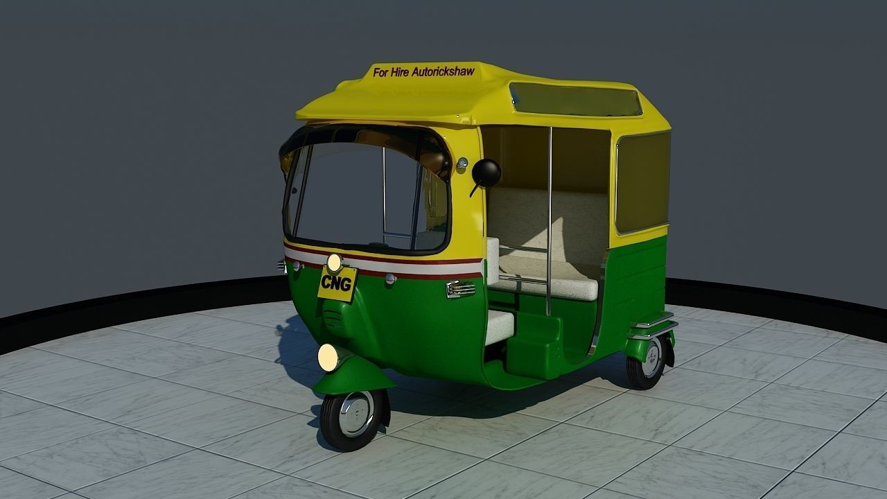 CNG Auto Rickshaw High Poly Delhi 3D model_4