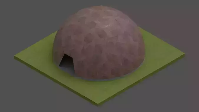Dome -Wood Triangulated with entry opening and foundation Low-poly 3D model