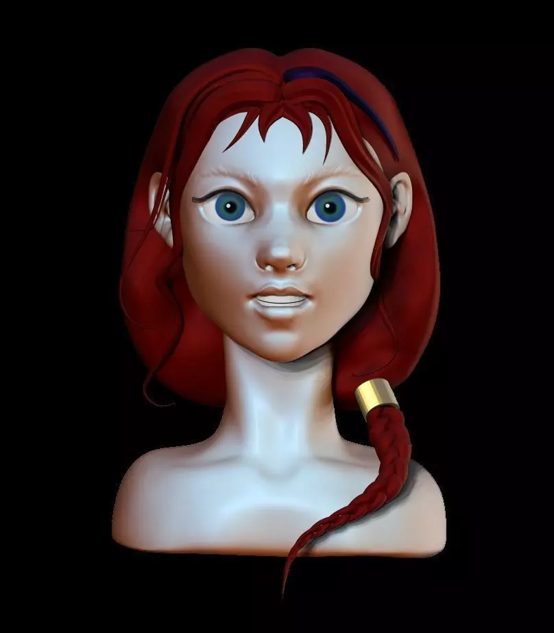 Girl with a braid 3D model_0