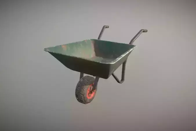 Low Poly Wheel Barrow Green Dirty Low-poly 3D model