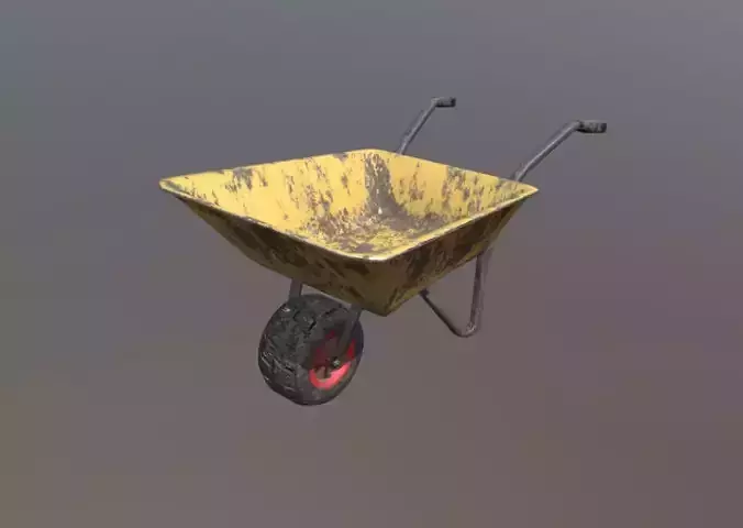 Low Poly Wheel Barrow Yellow Dirty Low-poly 3D model