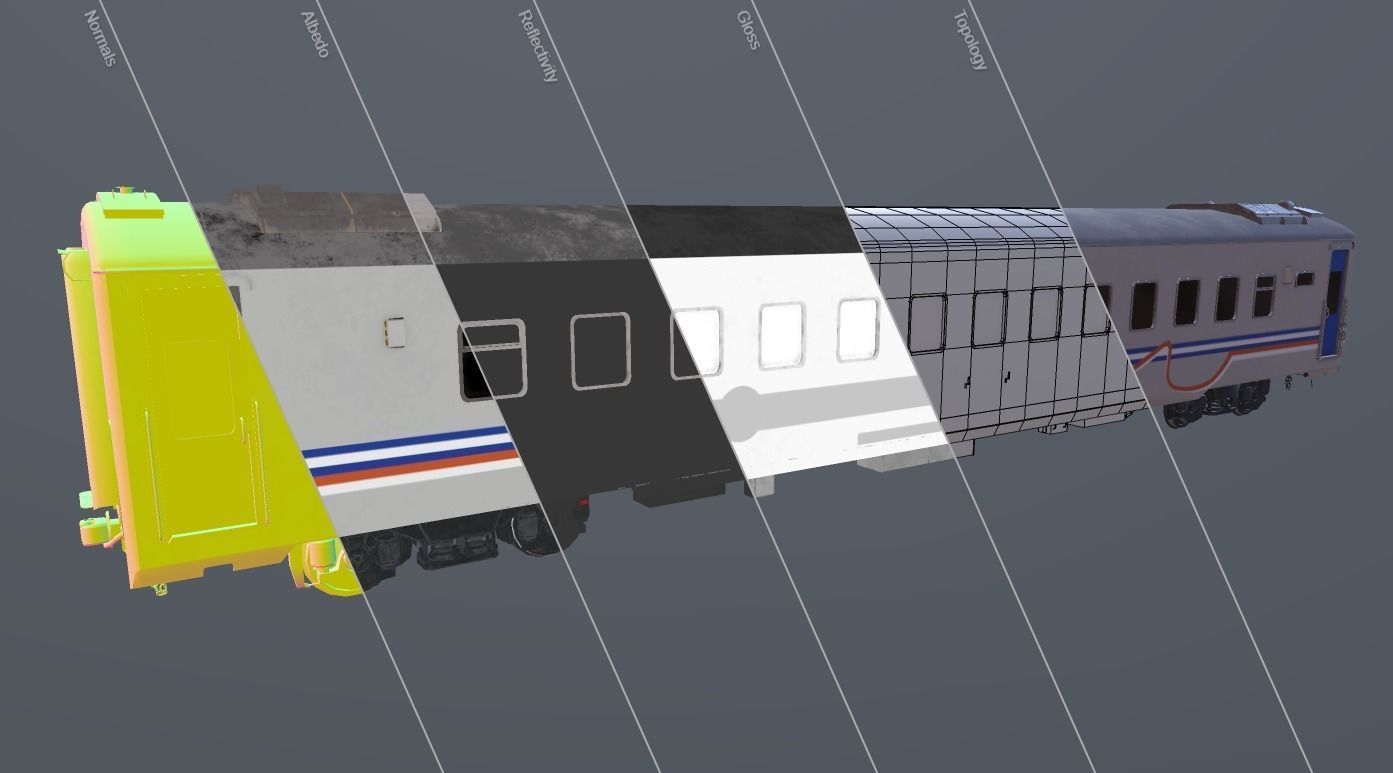 Carriage amtrak train car Low-poly 3D model_4
