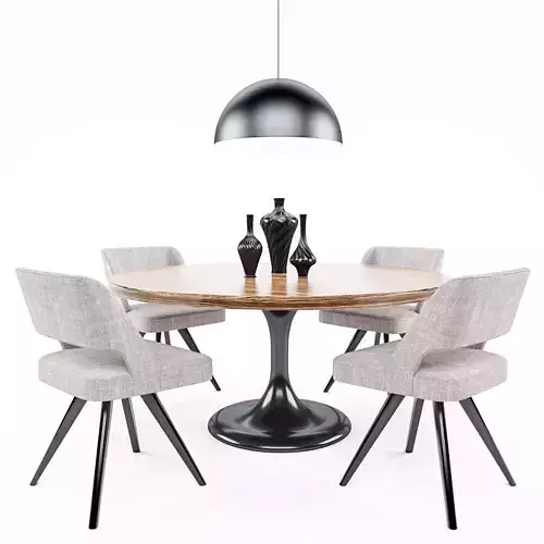 Minotti Set round dining table with four chairs and lamp