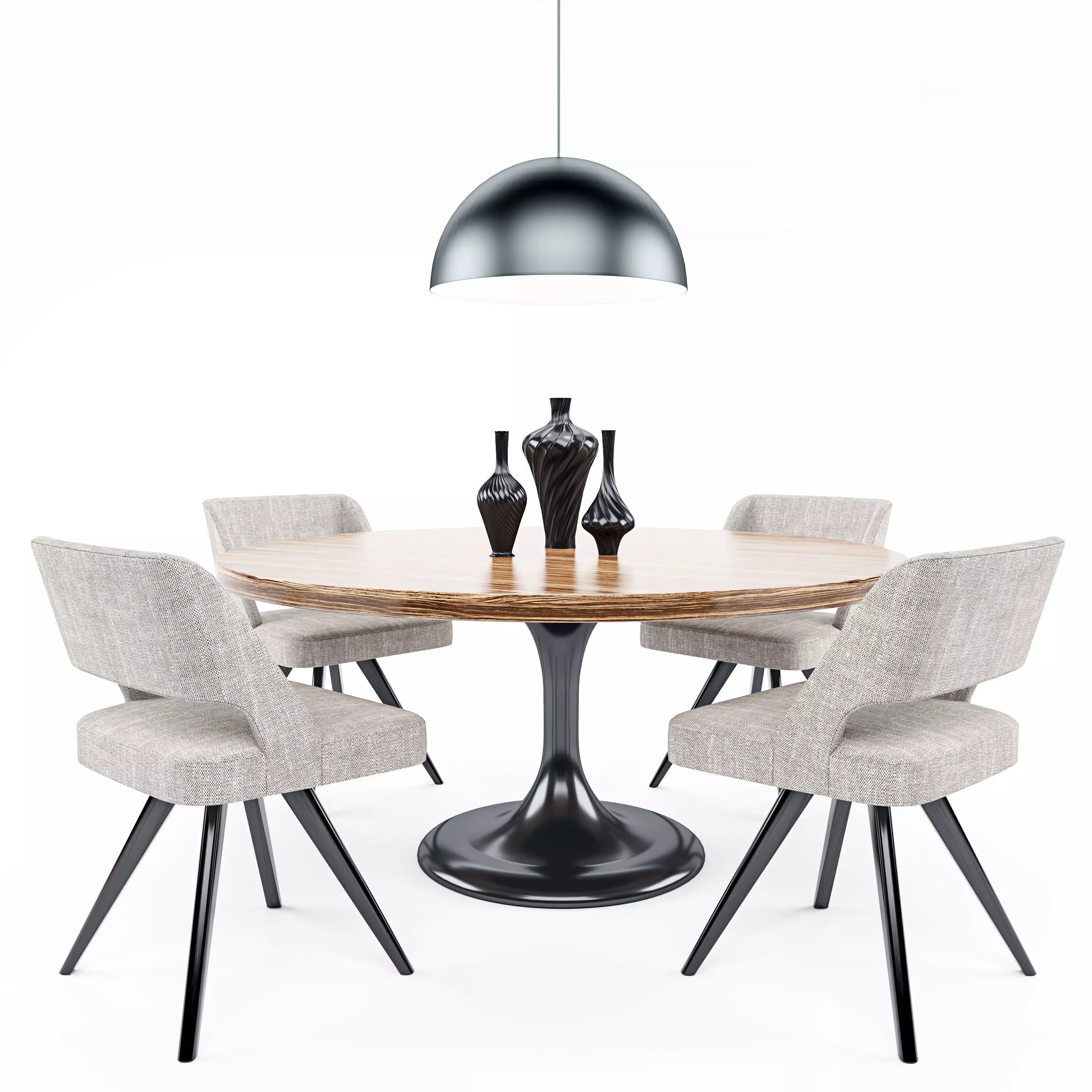 Minotti Set round dining table with four chairs and lamp 3D model_0