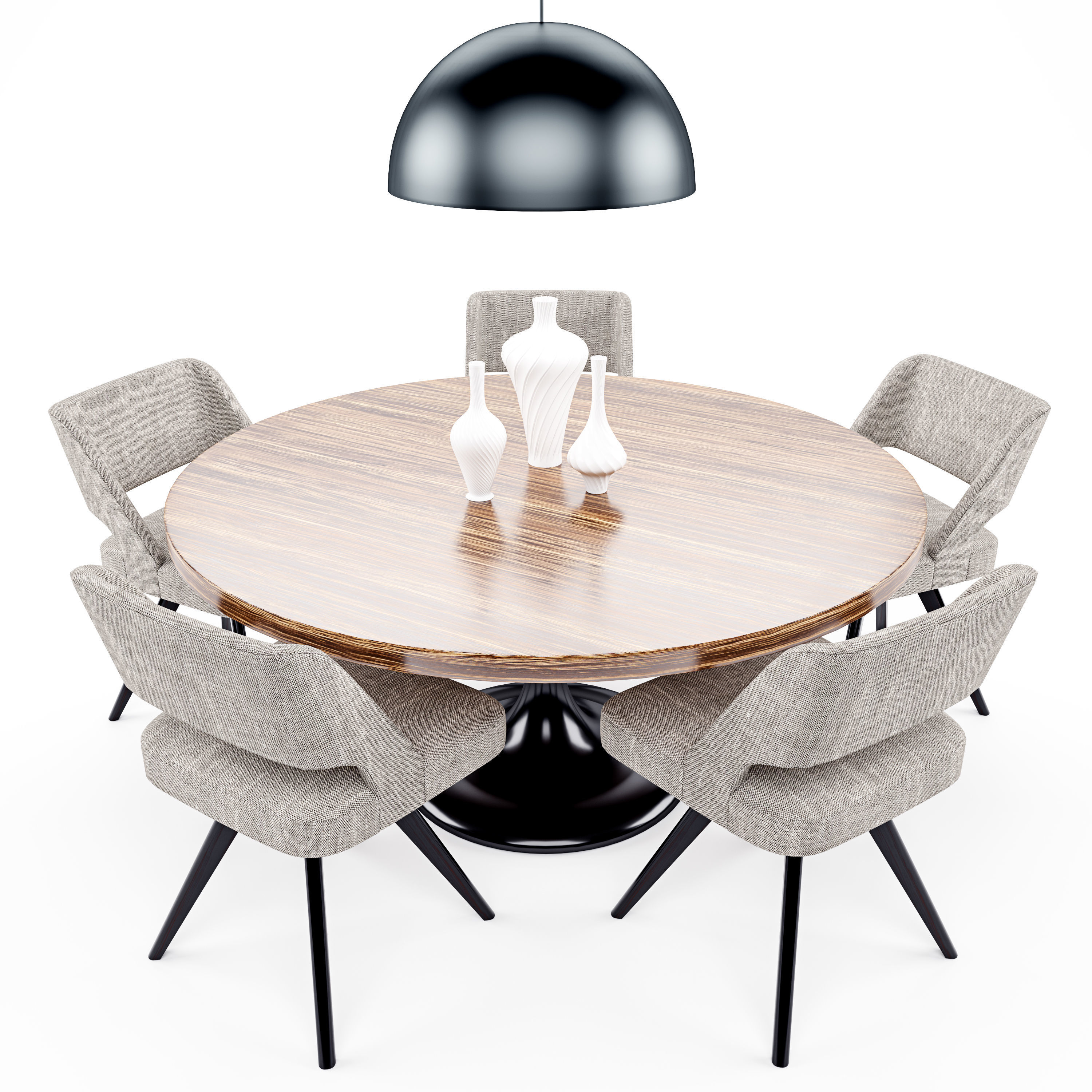 Minotti Set round dining table with four chairs and lamp 3D model_1