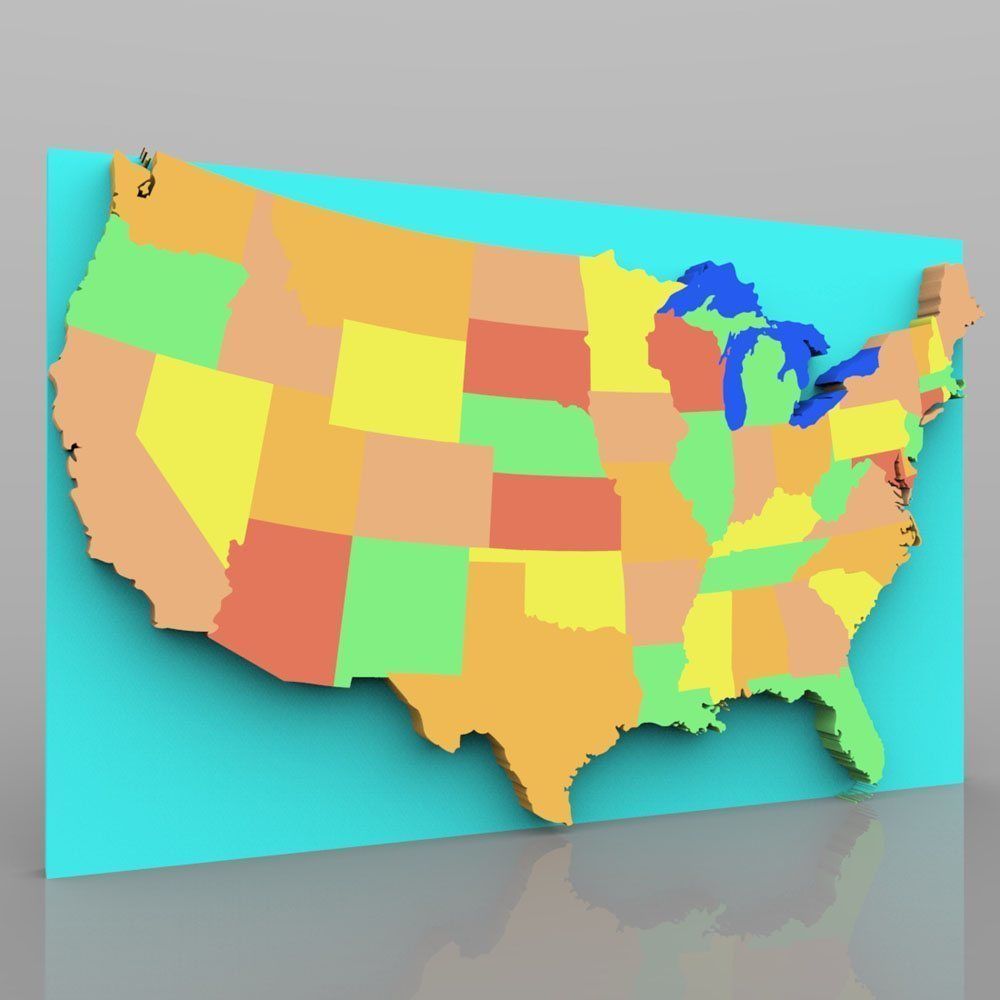 United States Continent Map 3D model_1