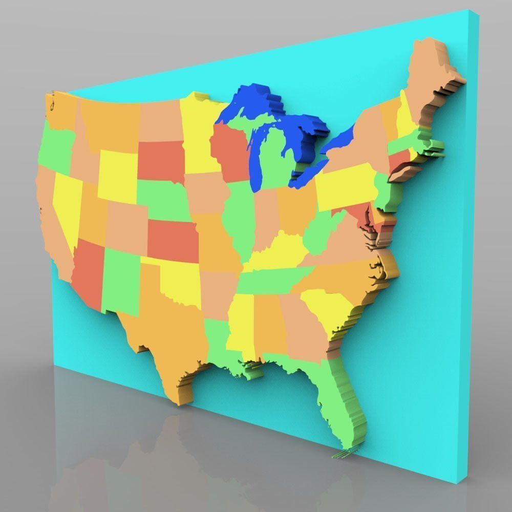United States Continent Map 3D model_2