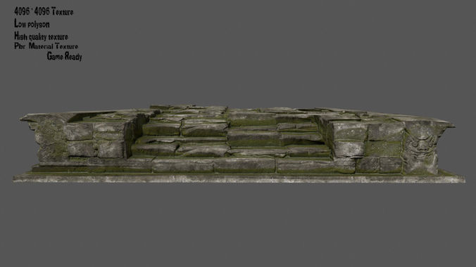 Stairs stone wall Low-poly 3D model