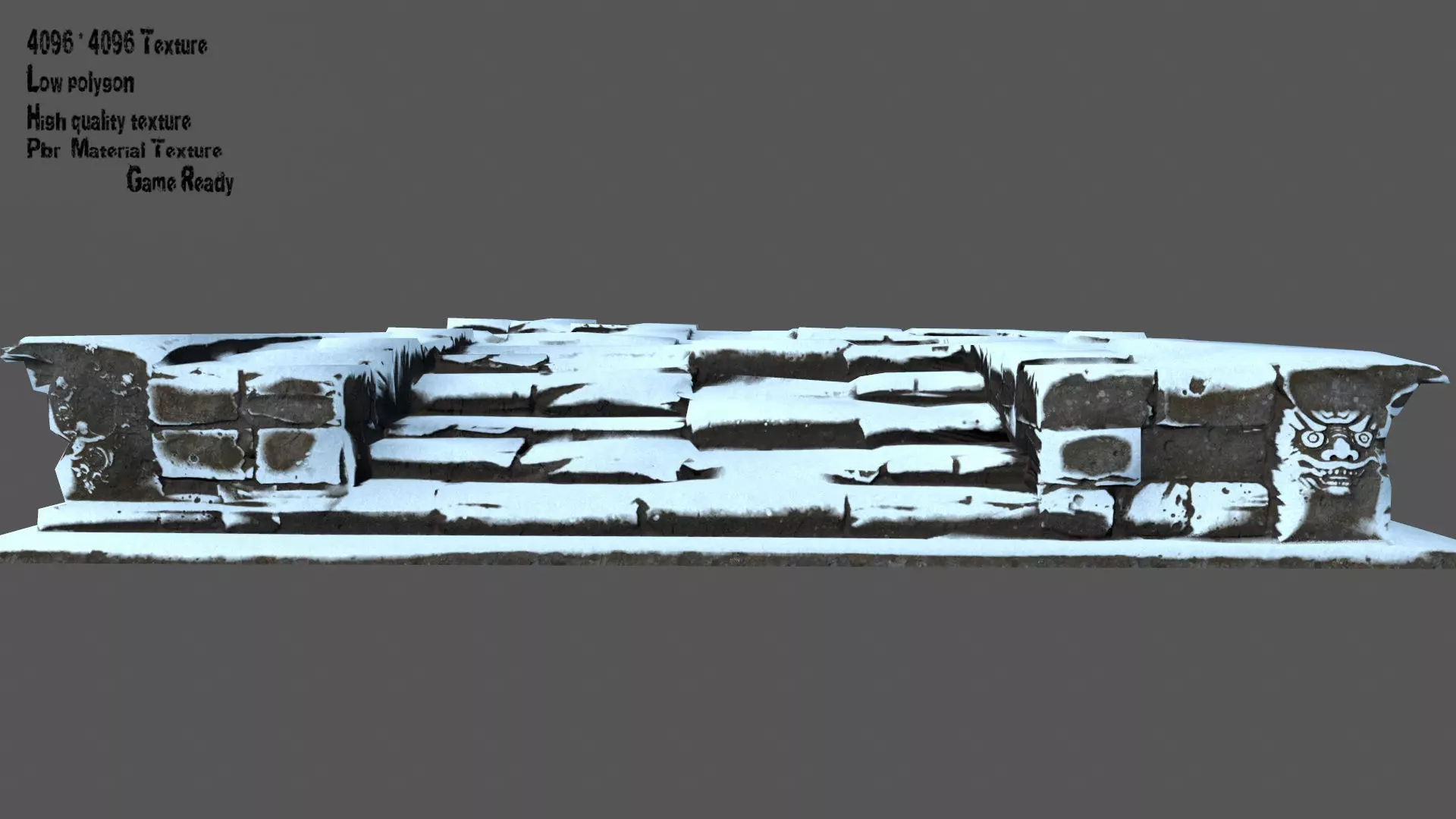 Stairs old building covered in snow Low-poly 3D model
